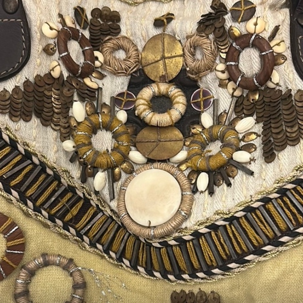 Anthropologie Yellow and Brown Embroidered Tote Vintage look gently Pre Loved - Picture 2 of 10